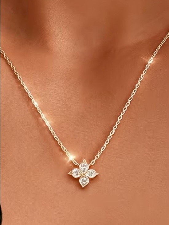 Jewelry - 18k Gold plated stainless steel Floral Pendant Necklace cz gift cute preppy gift